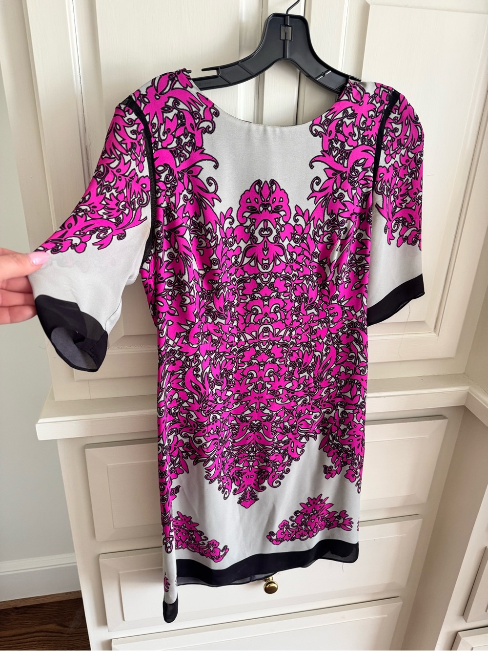 Milly Hot Pink and White Printed Midi Shift Dress